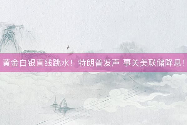 黄金白银直线跳水！特朗普发声 事关美联储降息！
