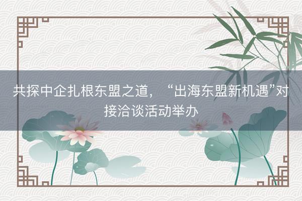 共探中企扎根东盟之道， “出海东盟新机遇”对接洽谈活动举办