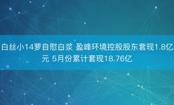 白丝小14萝自慰白浆 盈峰环境控股股东套现1.8亿元 5月份累计套现18.76亿