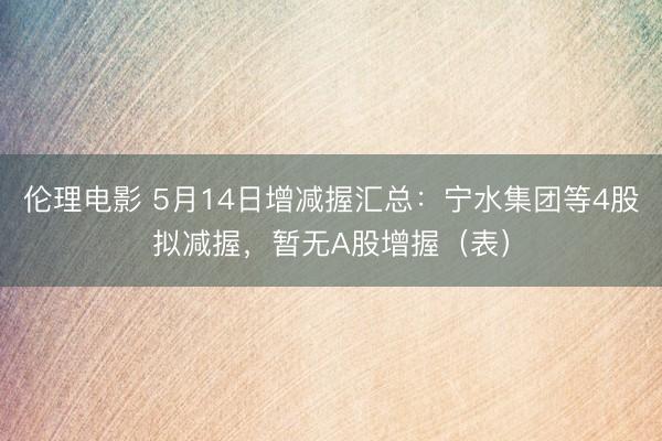 伦理电影 5月14日增减握汇总：宁水集团等4股拟减握，暂无A股增握（表）