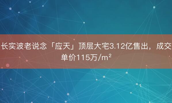 长实波老说念「应天」顶层大宅3.12亿售出，成交单价115万/m²